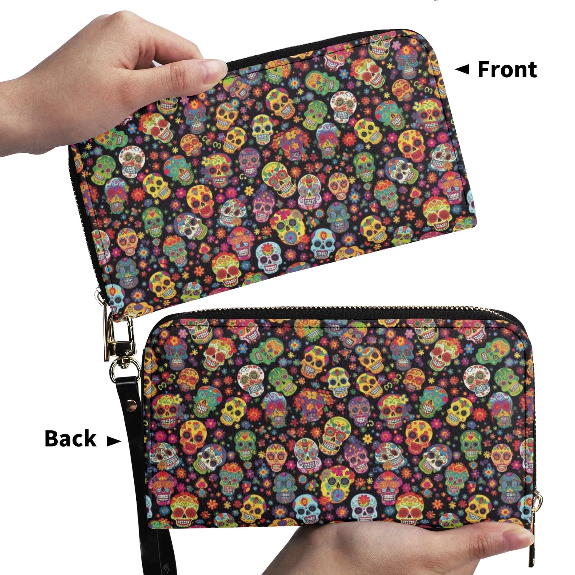 Lots of Colorful Skulls Large Long Wallet With Handle