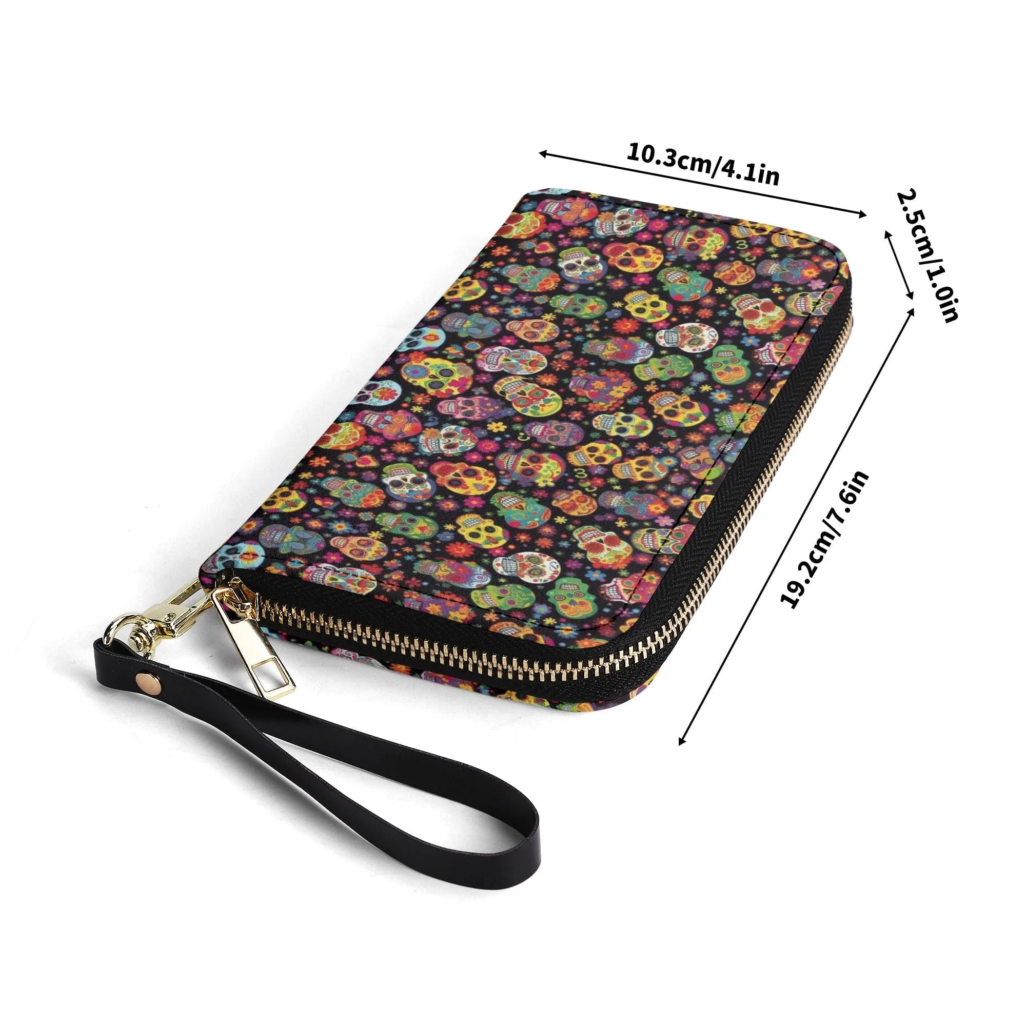 Lots of Colorful Skulls Large Long Wallet With Handle