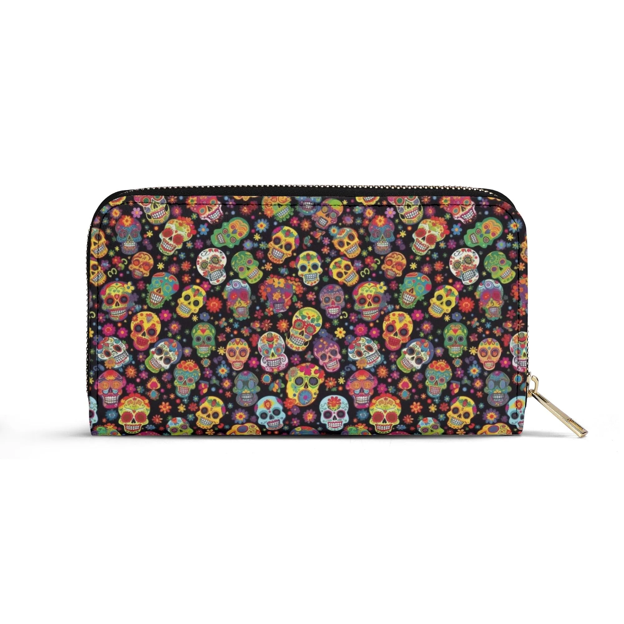 Lots of Colorful Skulls Large Long Wallet With Handle
