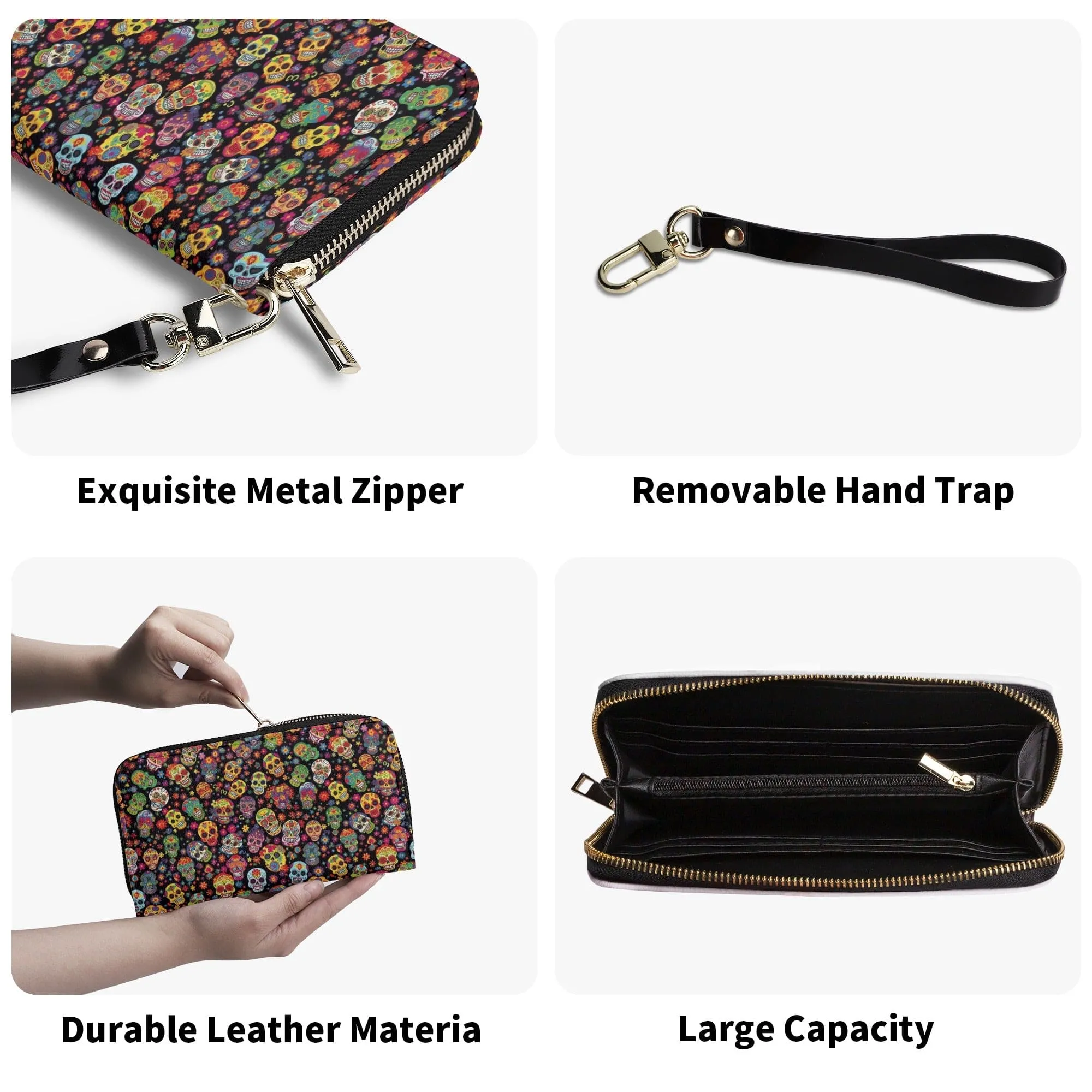 Lots of Colorful Skulls Large Long Wallet With Handle