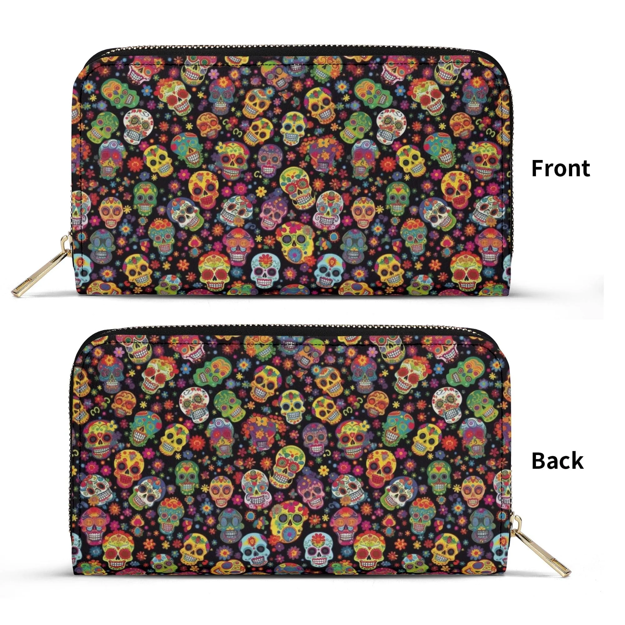 Lots of Colorful Skulls Large Long Wallet With Handle