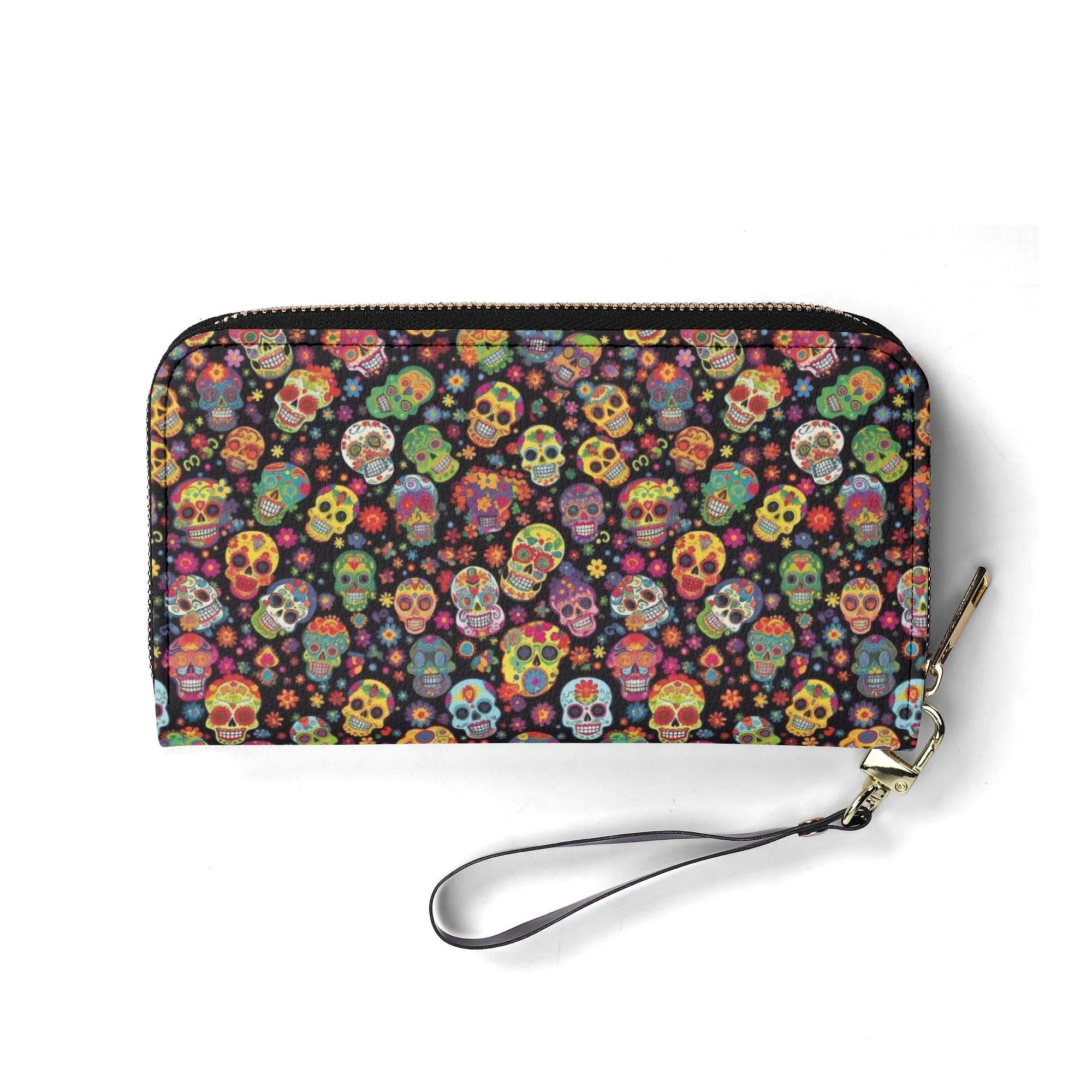 Lots of Colorful Skulls Large Long Wallet With Handle