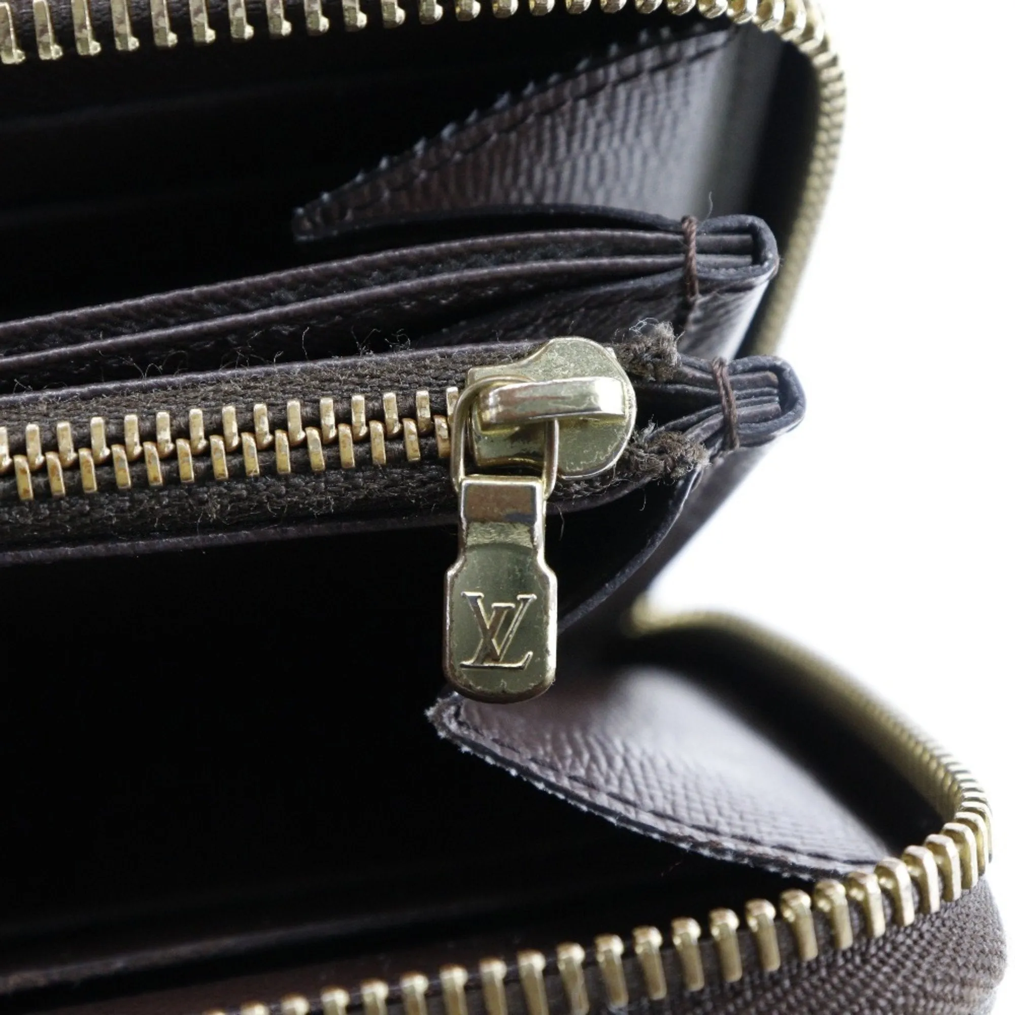 LOUIS VUITTON Zippy Wallet Long N41661 Damier Canvas Brown MI2156 Unisex