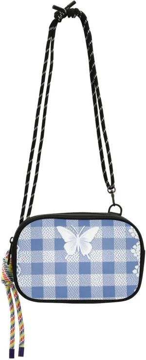 Lovely Blue Lace Butterfly Plaid Womens Purses Crossbody for Mens Trendy with Adjustable Strap Cell Phone Purse For Hiking Traveling bolsos economicos para dama