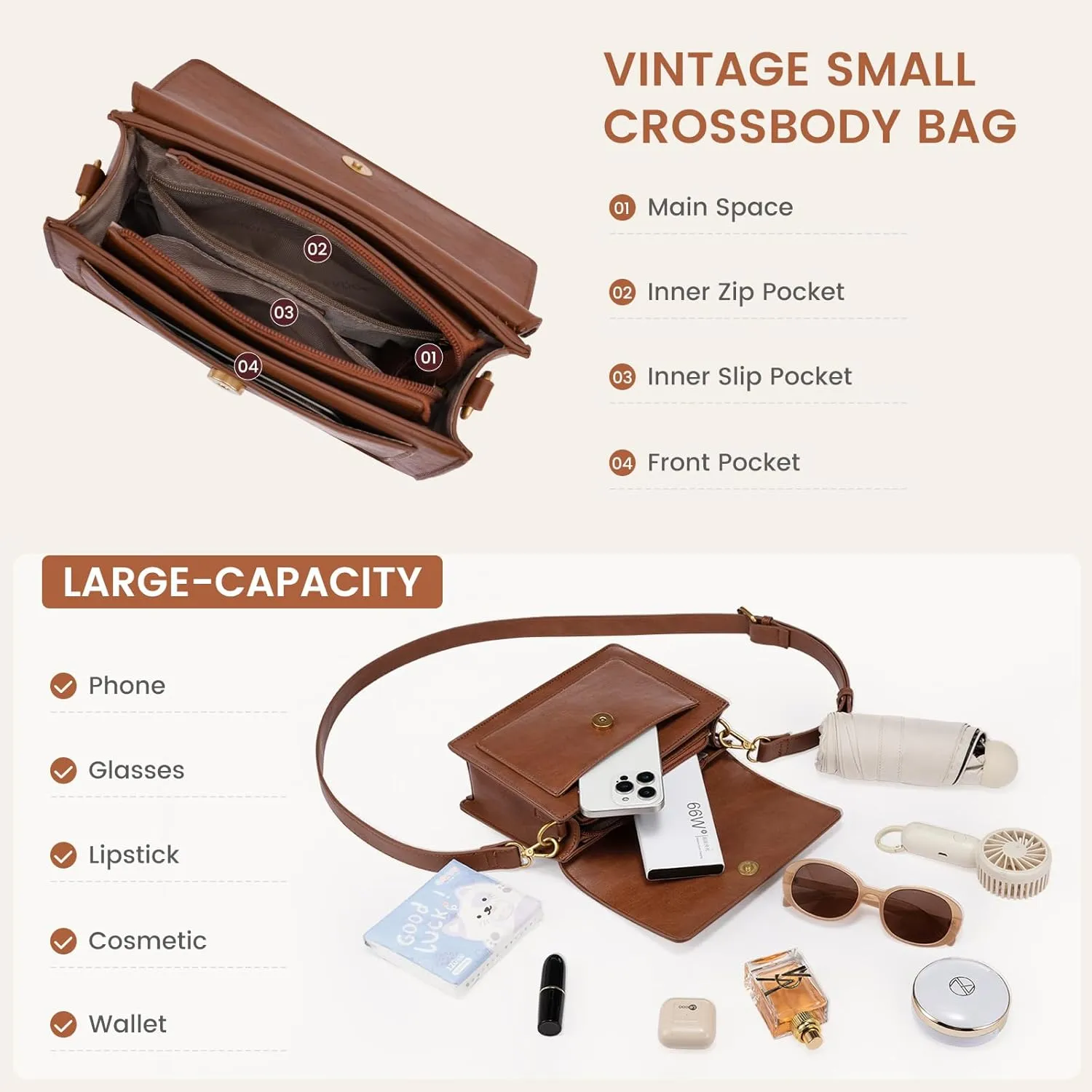 LOVEVOOK Crossbody Bags for Women,Vintage Leather Cross Body Purse,Trendy Designer Shoulder Handbags Cell Phone