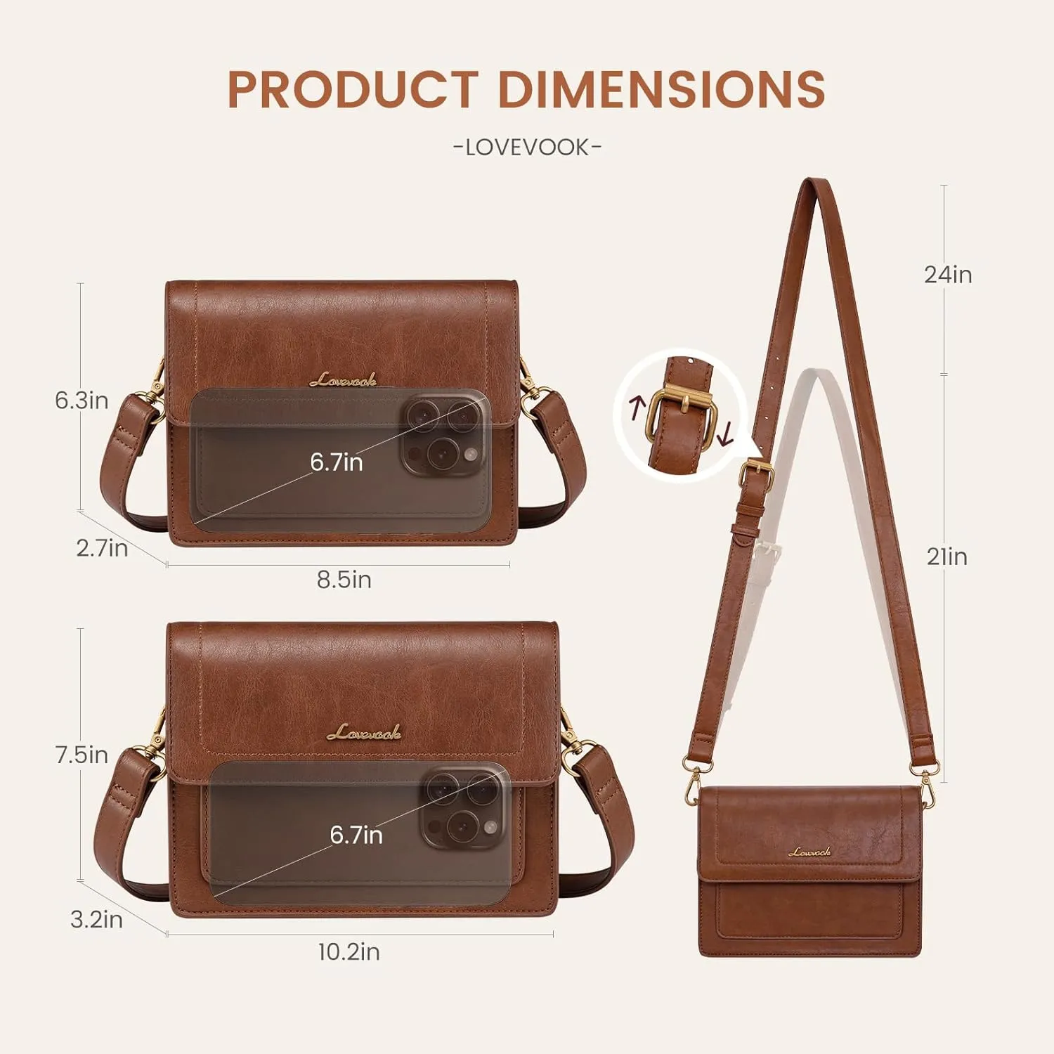 LOVEVOOK Crossbody Bags for Women,Vintage Leather Cross Body Purse,Trendy Designer Shoulder Handbags Cell Phone
