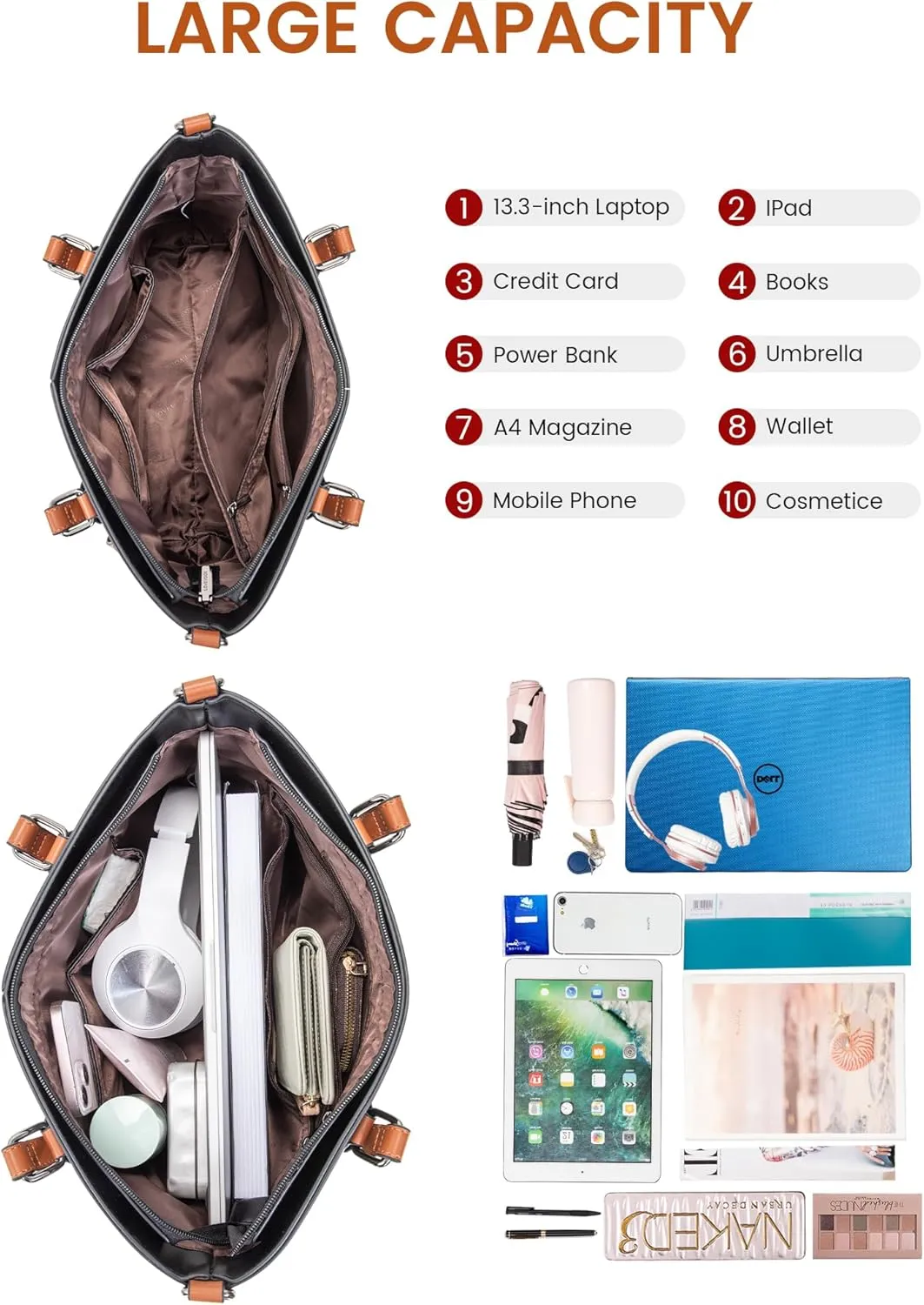 LOVEVOOK Purses Tote Bag for Women, Handbags Large Shoulder Bag, Leather Work Bags with Multi-Pockets, Designer Hobo Satchel