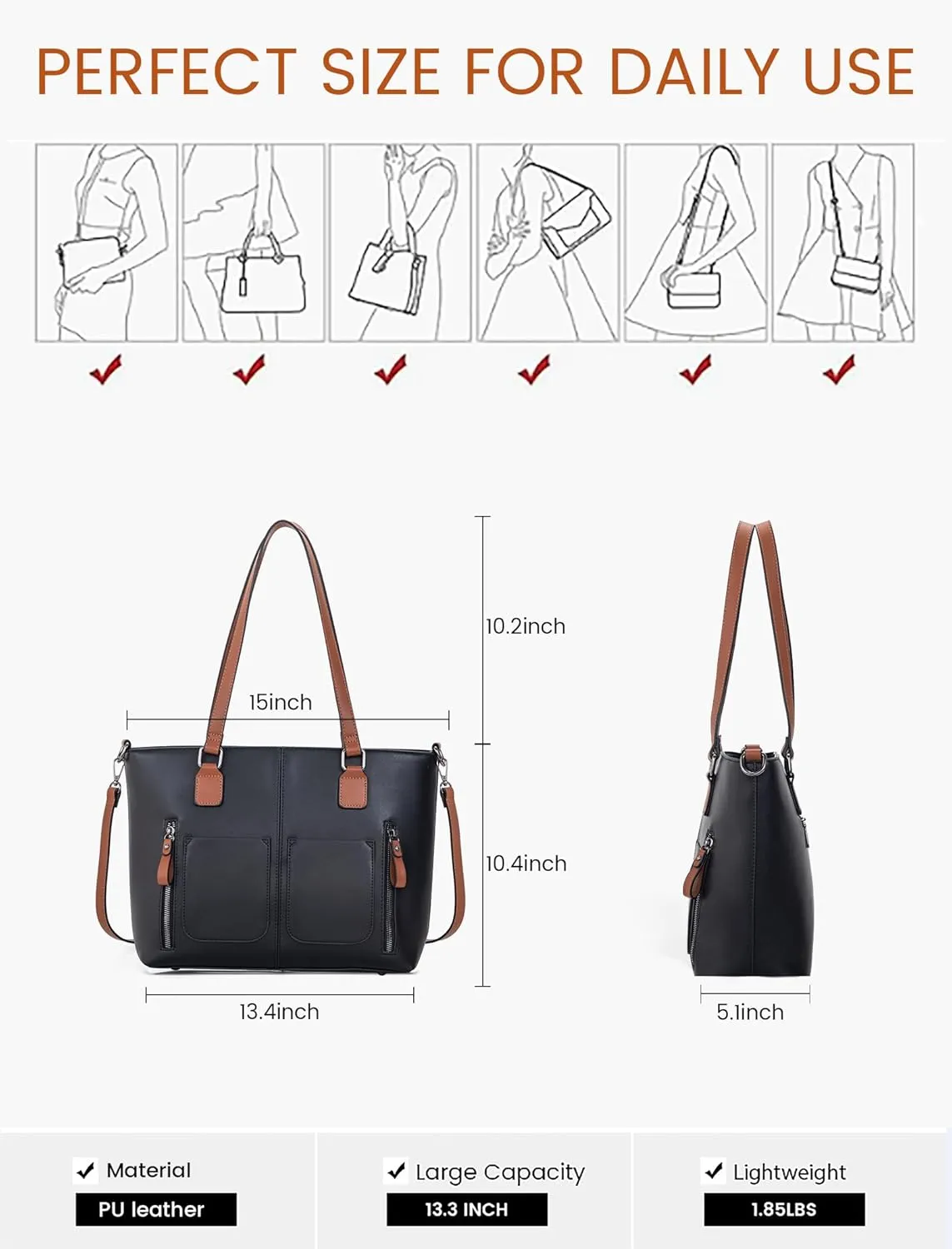 LOVEVOOK Purses Tote Bag for Women, Handbags Large Shoulder Bag, Leather Work Bags with Multi-Pockets, Designer Hobo Satchel