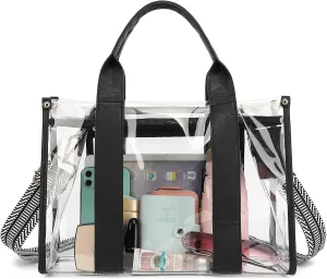 LOXOMU Clear Tote Bag Stadium Approved, Large Clear Bag for Stadium Events Transparent Shoulder Handbag with Adjustable Strap