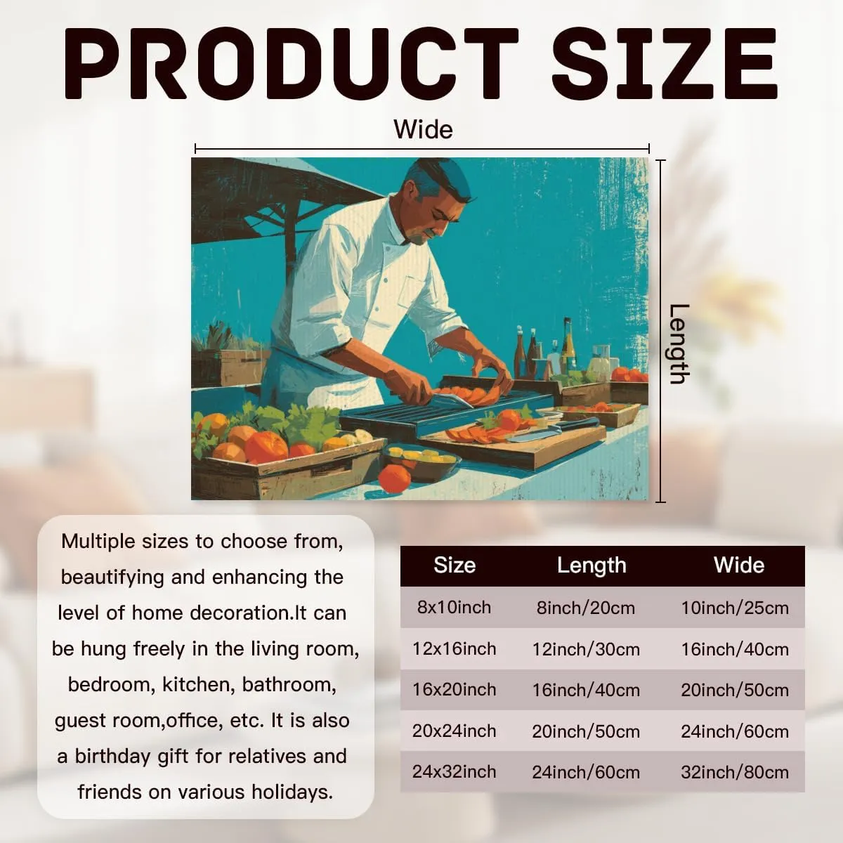 LSWHMSXSU Oil Still Life Wall Art Landscape Decor Prints Chef Grilling Vegetables at an Open-Air Market Stall Barbecue For Cafe Restaurant Bathroom Living Room Wall Decor Framed.