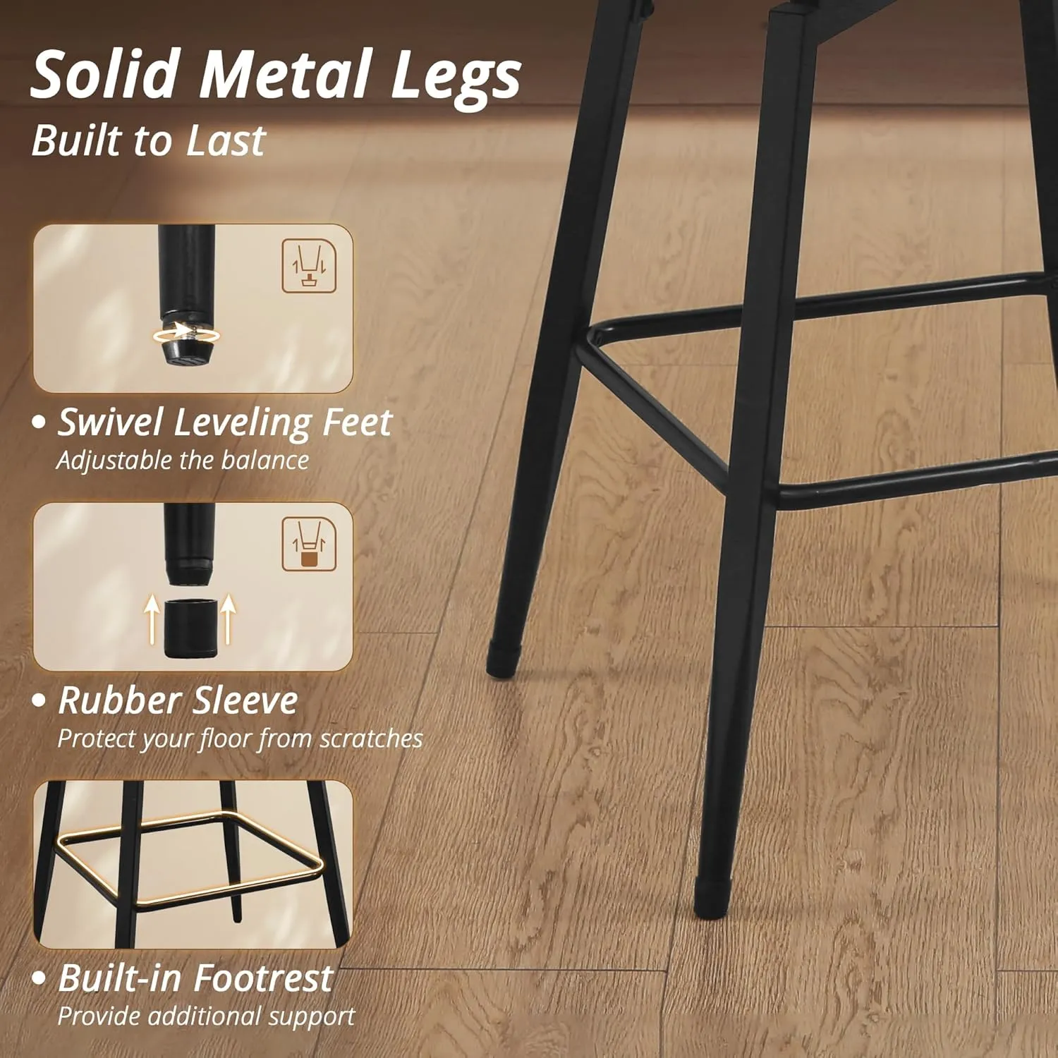 LUE BONA 26 Inch Swivel Bar Stools Set of 2, Counter Height Bar Stools with Back, Upholstered Counter Stools, Faux Leather with Stitching, Metal Legs, Easy Assembly, Brown