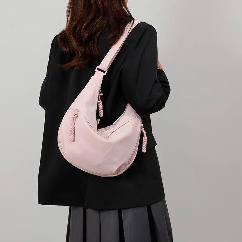 Lushandy Nylon Crossbody Bags for Women, Crescent Bag Luna Bag Casual Hobo Crossbody Purse Dumpling Bags Moon Shoulder Purse