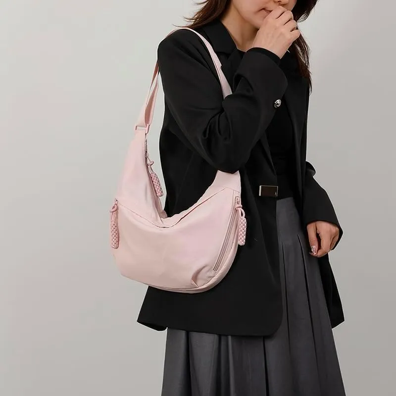 Lushandy Nylon Crossbody Bags for Women, Crescent Bag Luna Bag Casual Hobo Crossbody Purse Dumpling Bags Moon Shoulder Purse
