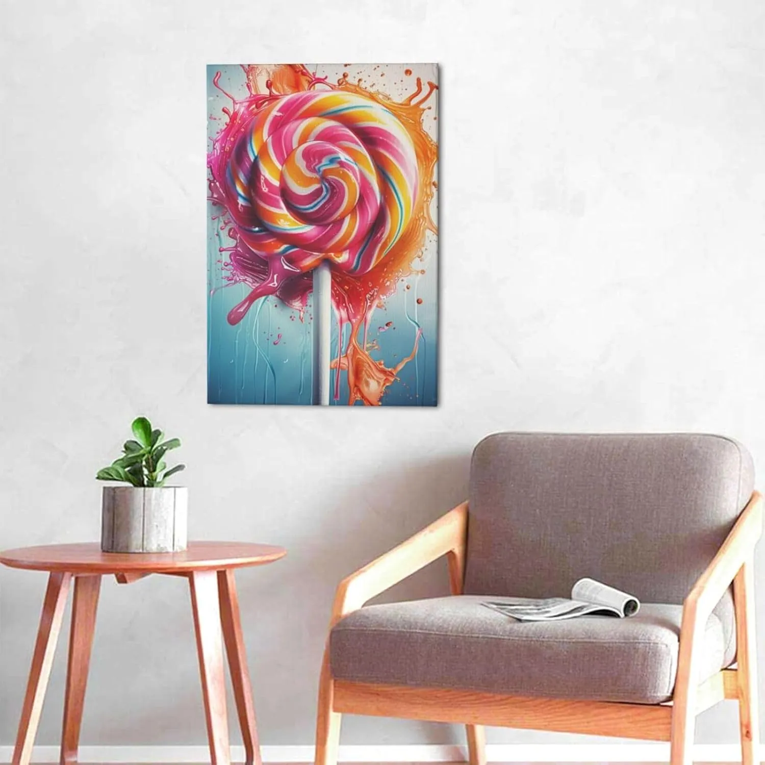 MA6GE8DE Canvas Frameless Picture Enchanting Lollipop,Classic Candy Store Decor Accessory,Children'S Room,Cafe,Man Cave,Lounge Decorative Painting,Modern Style Lollipop Oil Paintings Canvas 16x24 inch