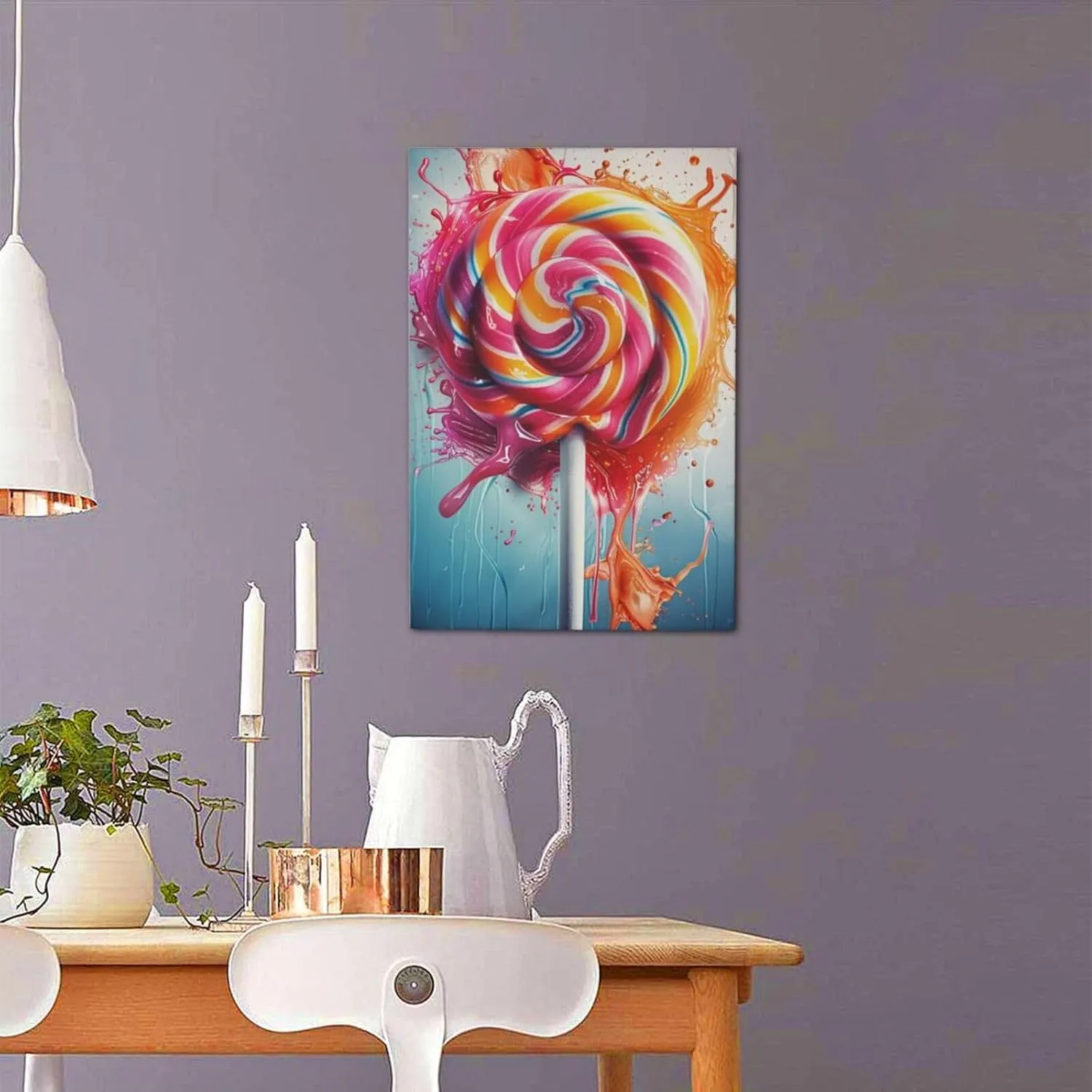 MA6GE8DE Canvas Frameless Picture Enchanting Lollipop,Classic Candy Store Decor Accessory,Children'S Room,Cafe,Man Cave,Lounge Decorative Painting,Modern Style Lollipop Oil Paintings Canvas 16x24 inch