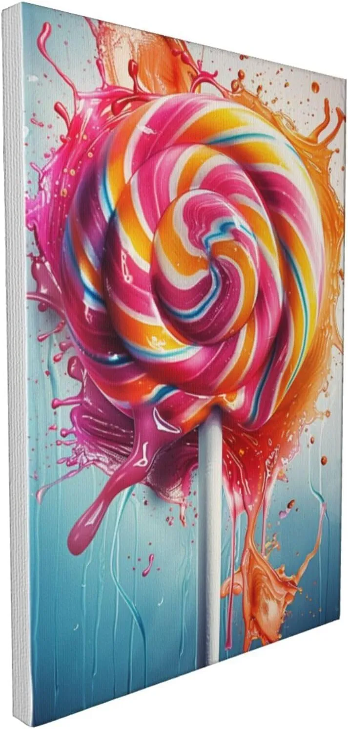MA6GE8DE Canvas Frameless Picture Enchanting Lollipop,Classic Candy Store Decor Accessory,Children'S Room,Cafe,Man Cave,Lounge Decorative Painting,Modern Style Lollipop Oil Paintings Canvas 16x24 inch