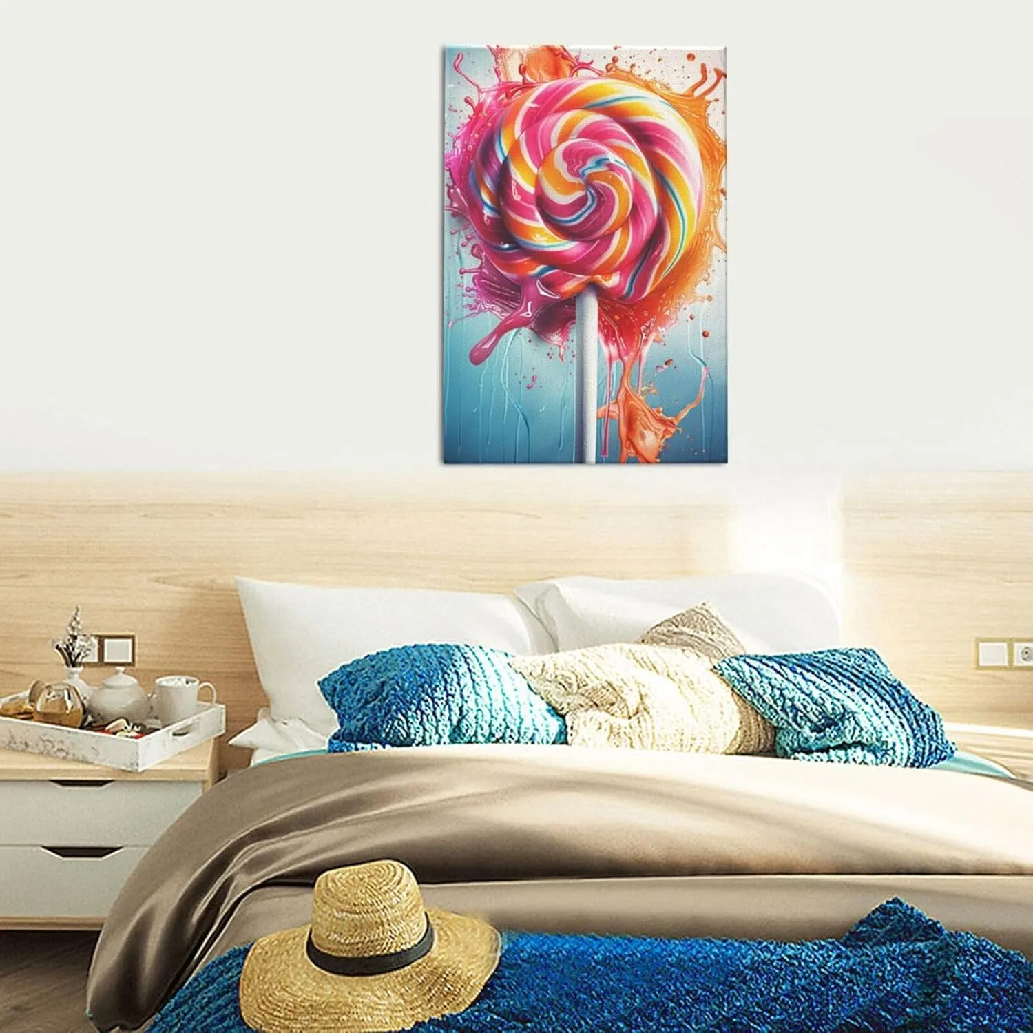 MA6GE8DE Canvas Frameless Picture Enchanting Lollipop,Classic Candy Store Decor Accessory,Children'S Room,Cafe,Man Cave,Lounge Decorative Painting,Modern Style Lollipop Oil Paintings Canvas 16x24 inch