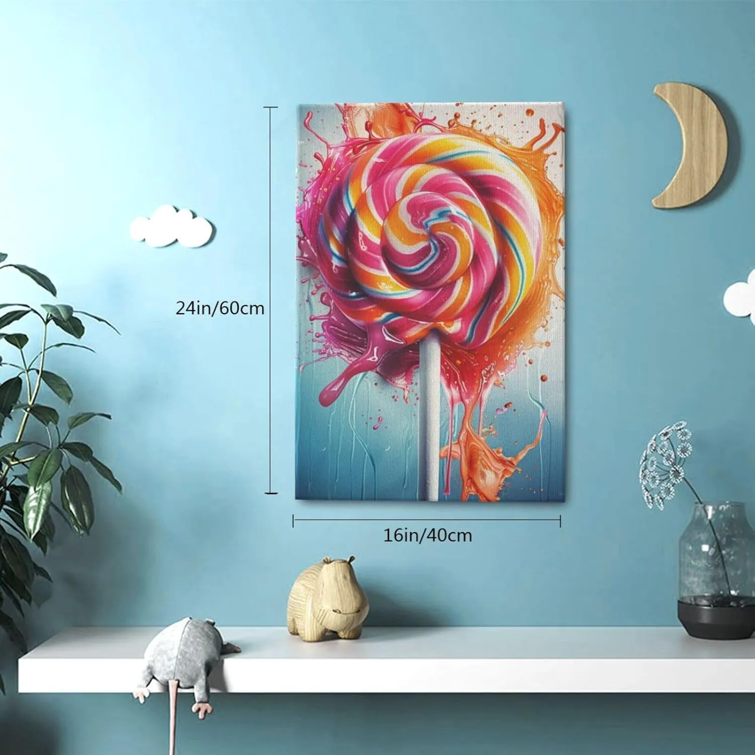 MA6GE8DE Canvas Frameless Picture Enchanting Lollipop,Classic Candy Store Decor Accessory,Children'S Room,Cafe,Man Cave,Lounge Decorative Painting,Modern Style Lollipop Oil Paintings Canvas 16x24 inch