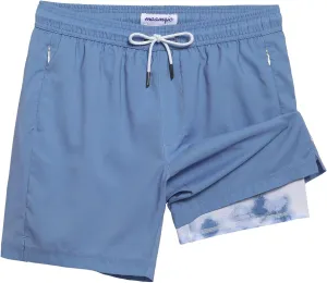 maamgic Mens Swim Trunks 7" Swim Shorts with Compression Liner Quick Dry Swimming Trunks Plaid Grain Bathing Suit