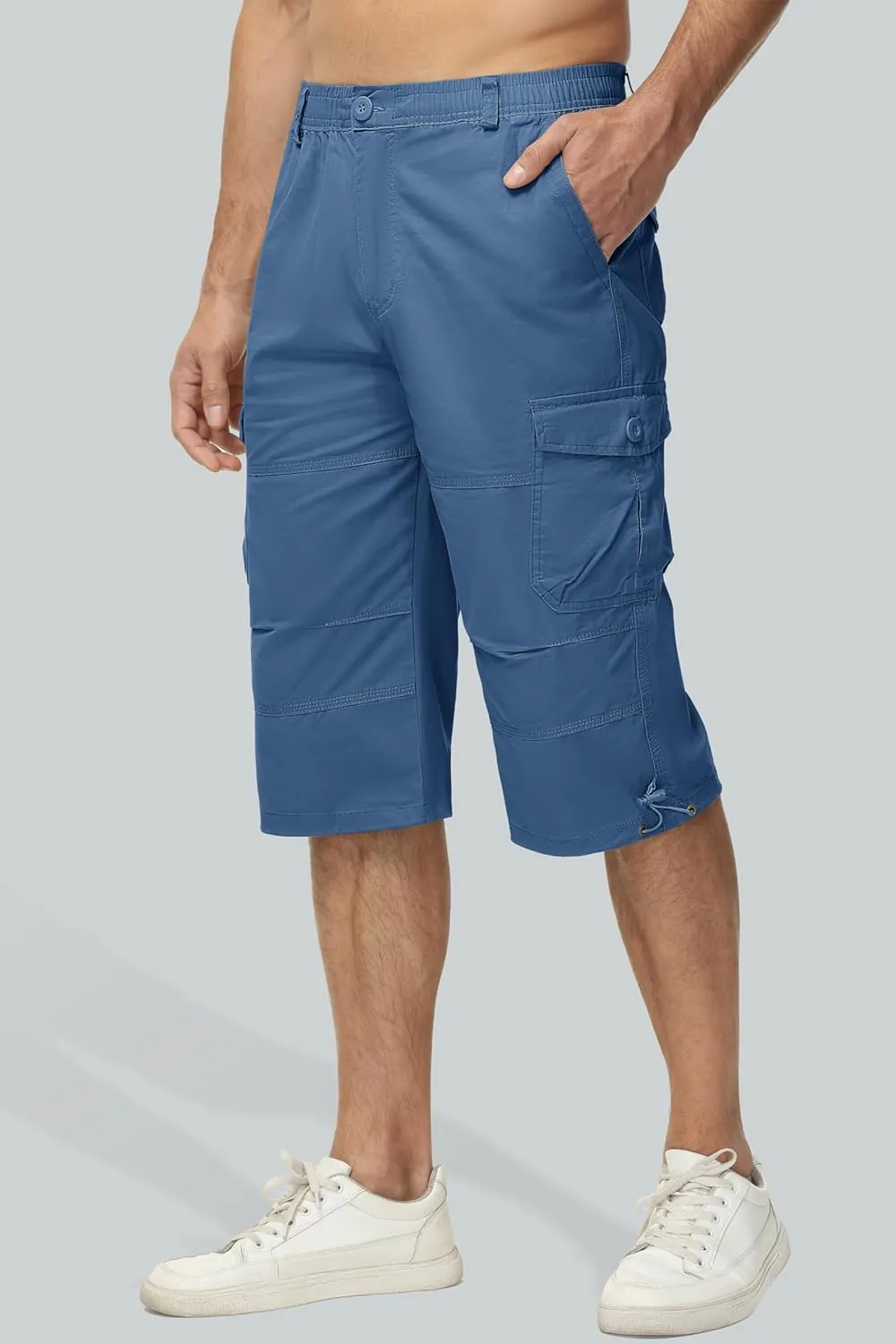 MAGCOMSEN Men's Below Knee Long Shorts Cotton Work 3/4 Cargo Capris 7 Pockets Twill Military Summer Shorts