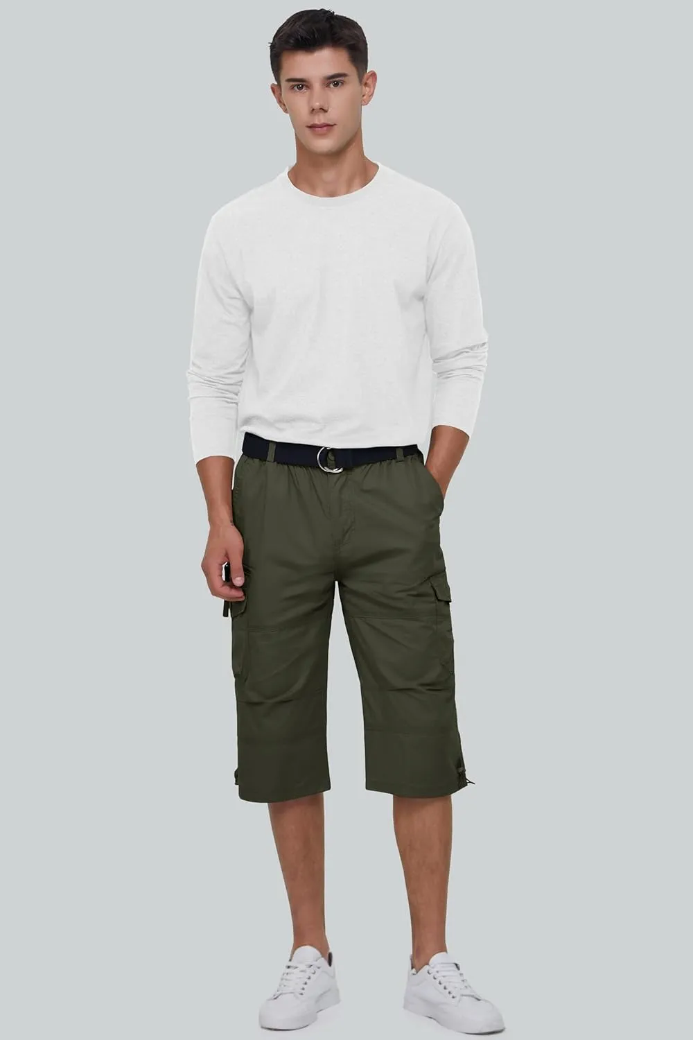 MAGCOMSEN Men's Below Knee Long Shorts Cotton Work 3/4 Cargo Capris 7 Pockets Twill Military Summer Shorts