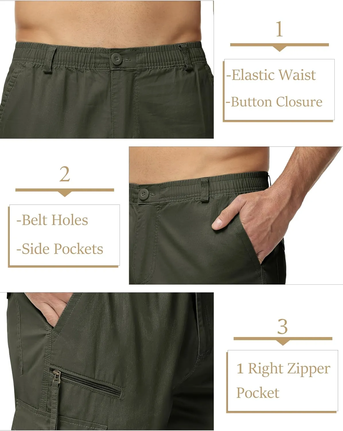 MAGCOMSEN Men's Below Knee Long Shorts Cotton Work 3/4 Cargo Capris 7 Pockets Twill Military Summer Shorts
