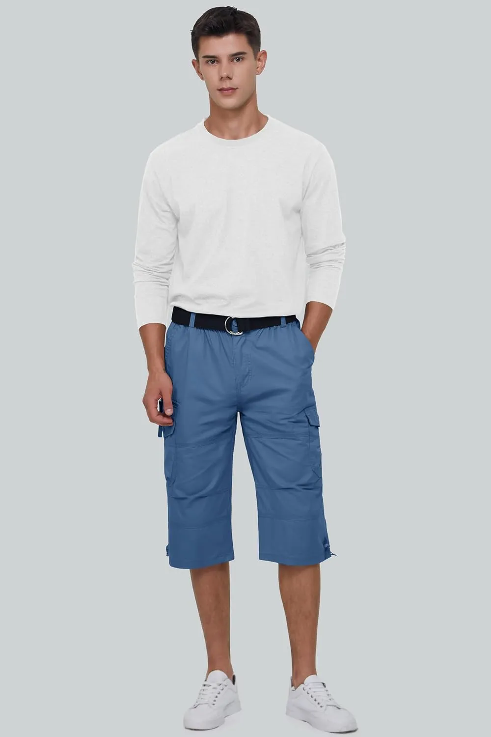 MAGCOMSEN Men's Below Knee Long Shorts Cotton Work 3/4 Cargo Capris 7 Pockets Twill Military Summer Shorts