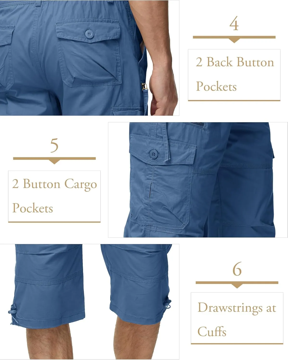 MAGCOMSEN Men's Below Knee Long Shorts Cotton Work 3/4 Cargo Capris 7 Pockets Twill Military Summer Shorts