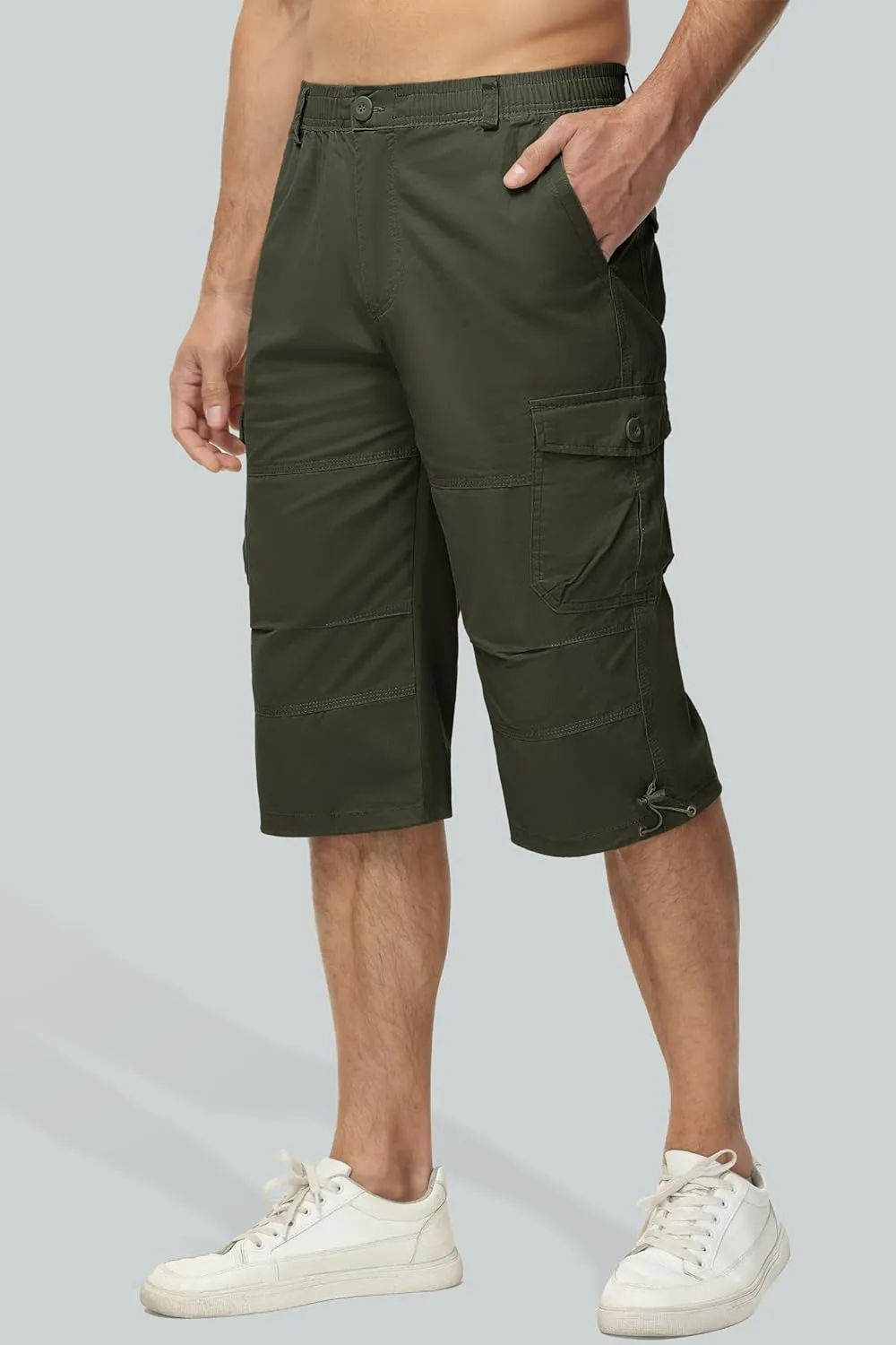 MAGCOMSEN Men's Below Knee Long Shorts Cotton Work 3/4 Cargo Capris 7 Pockets Twill Military Summer Shorts