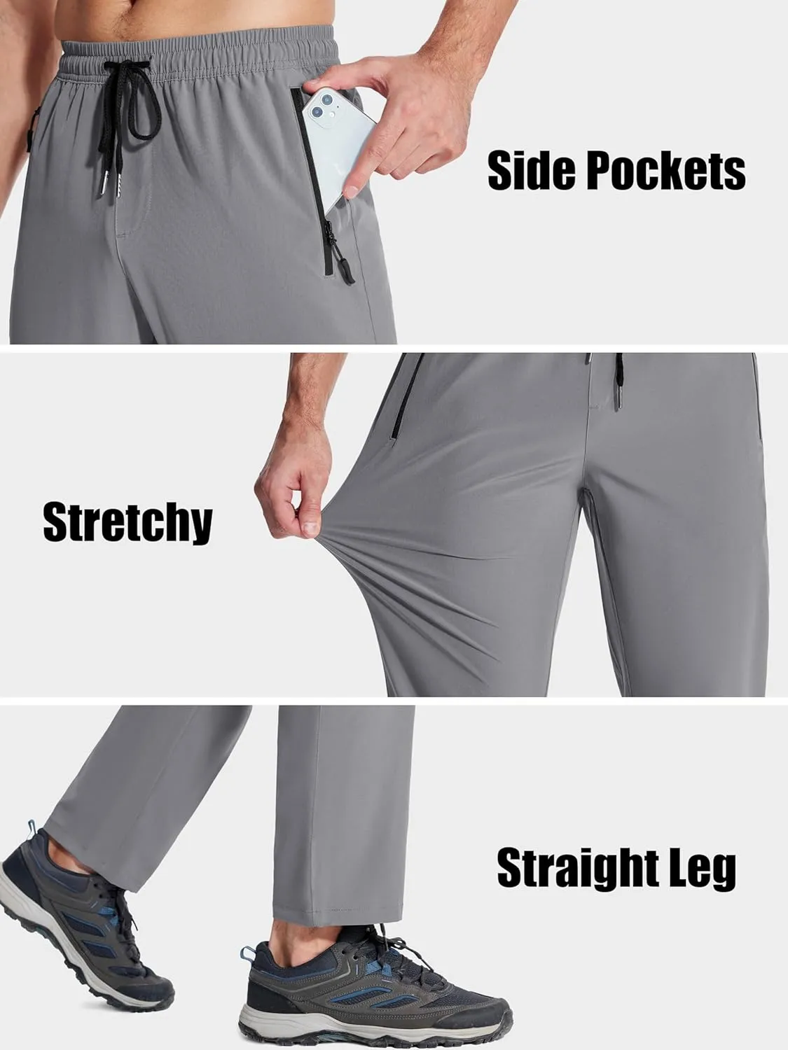 MAGCOMSEN Mens Hiking Pants Quick Dry Lightweight Water Resistant Outdoor Pants with 3 Zipper Pockets