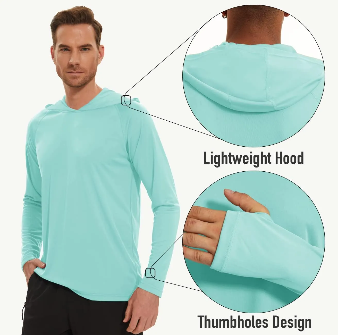 MAGCOMSEN Men's Hooded UPF 50  Sun Protection T Shirts Long Sleeve Athletic Fishing Shirts Rash Guards