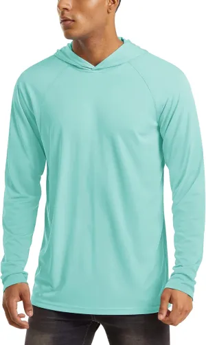 MAGCOMSEN Men's Hooded UPF 50  Sun Protection T Shirts Long Sleeve Athletic Fishing Shirts Rash Guards