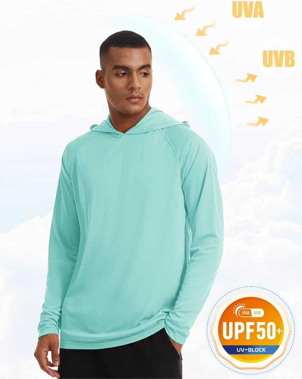 MAGCOMSEN Men's Hooded UPF 50  Sun Protection T Shirts Long Sleeve Athletic Fishing Shirts Rash Guards