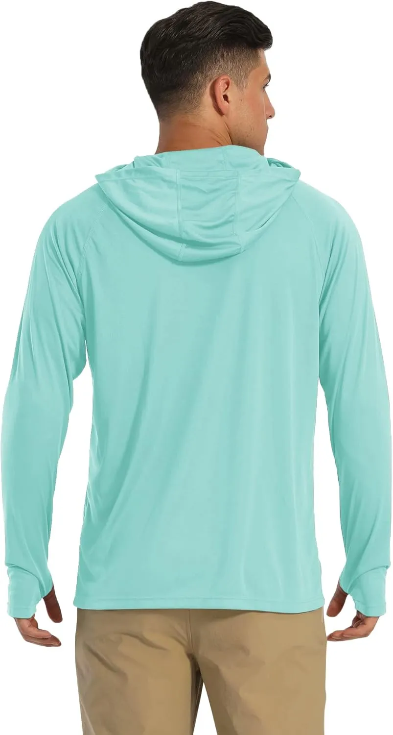 MAGCOMSEN Men's Hooded UPF 50  Sun Protection T Shirts Long Sleeve Athletic Fishing Shirts Rash Guards
