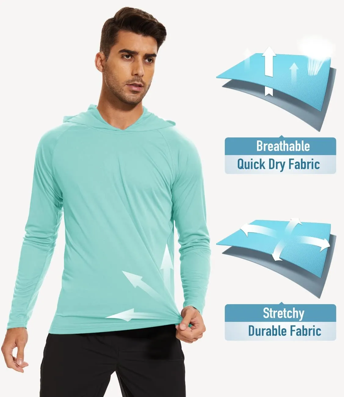 MAGCOMSEN Men's Hooded UPF 50  Sun Protection T Shirts Long Sleeve Athletic Fishing Shirts Rash Guards