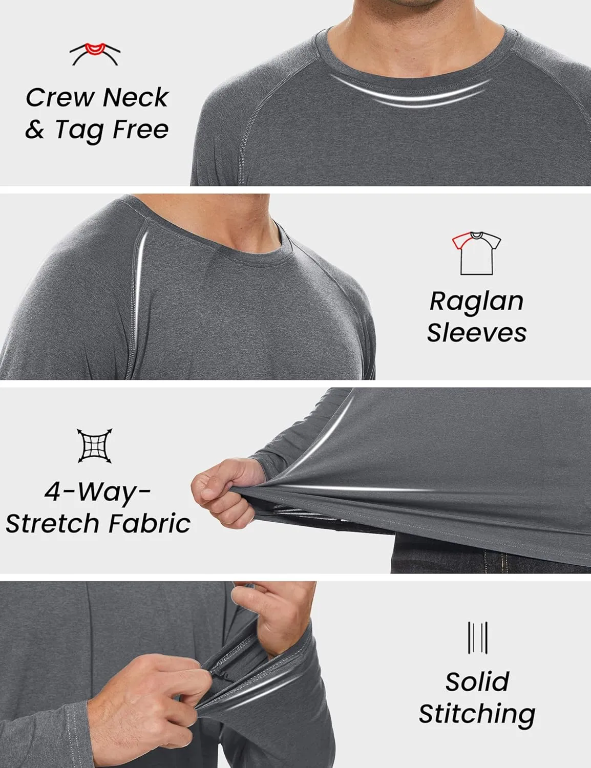 MAGCOMSEN Men's Long Sleeve Shirt Quick Dry UPF 50  Sun Protection Lightweight T-Shirt Athletic Workout Fishing Tee
