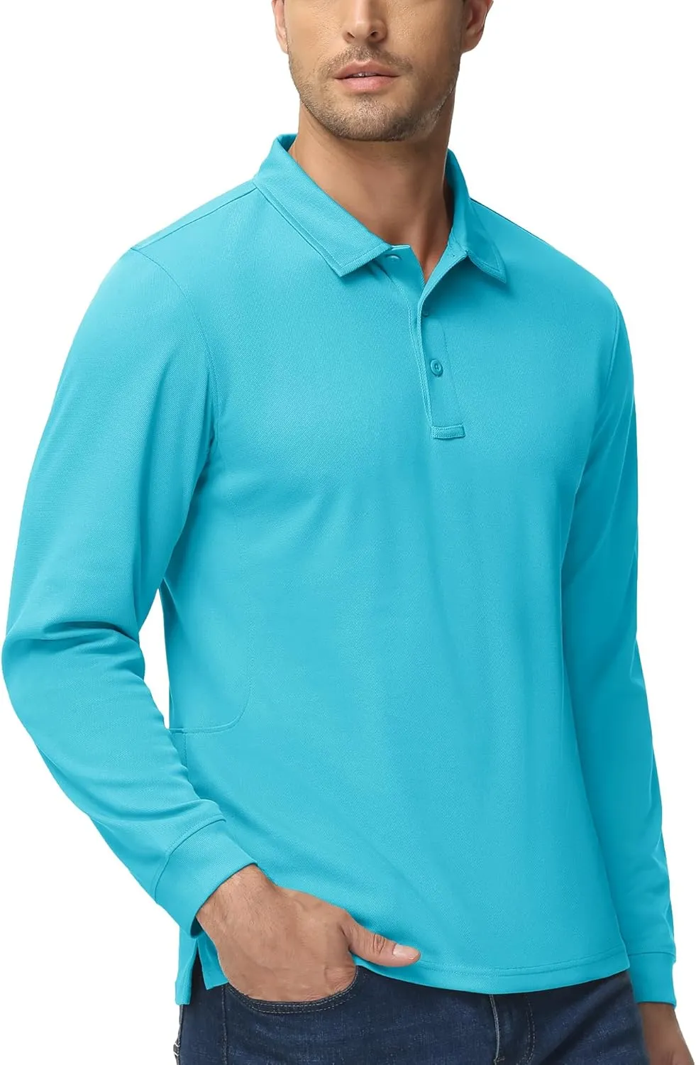 MAGCOMSEN Men's Polo Shirts 3 Button Quick Dry Performance Long Sleeve Tactical Shirts Pique Jersey Golf Shirt