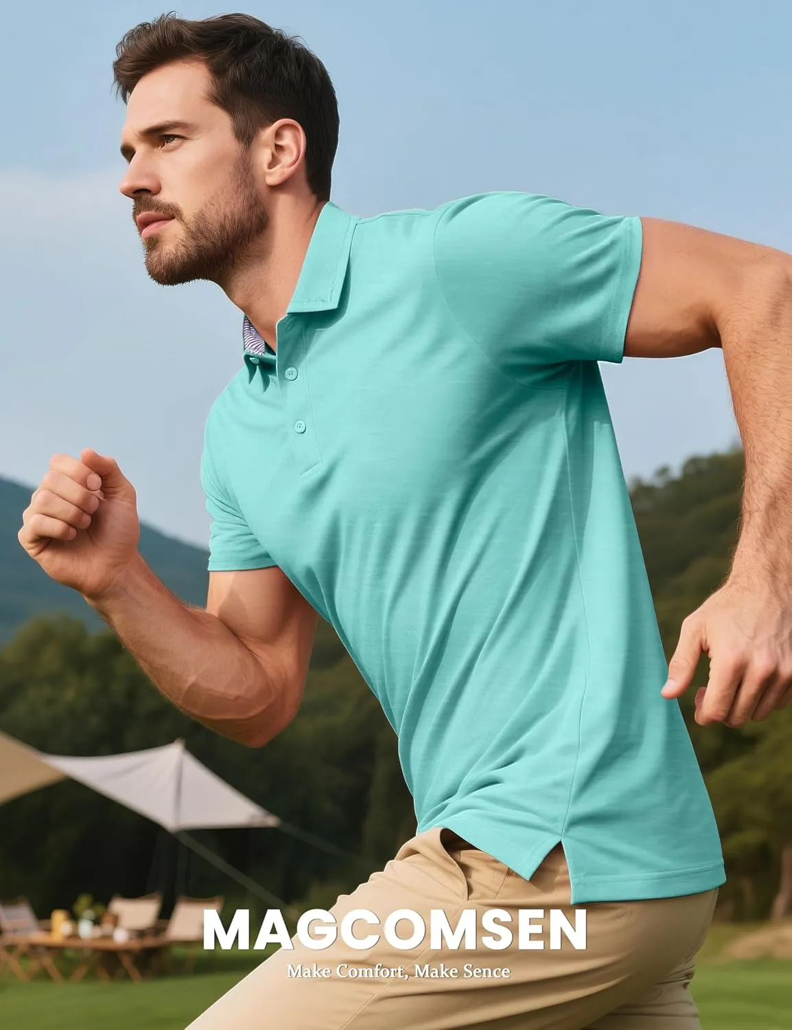 MAGCOMSEN Men's Short Sleeve Polo Golf Shirts 3-Button Moisture Wicking Athletic T-Shirts Casual Collared Shirt