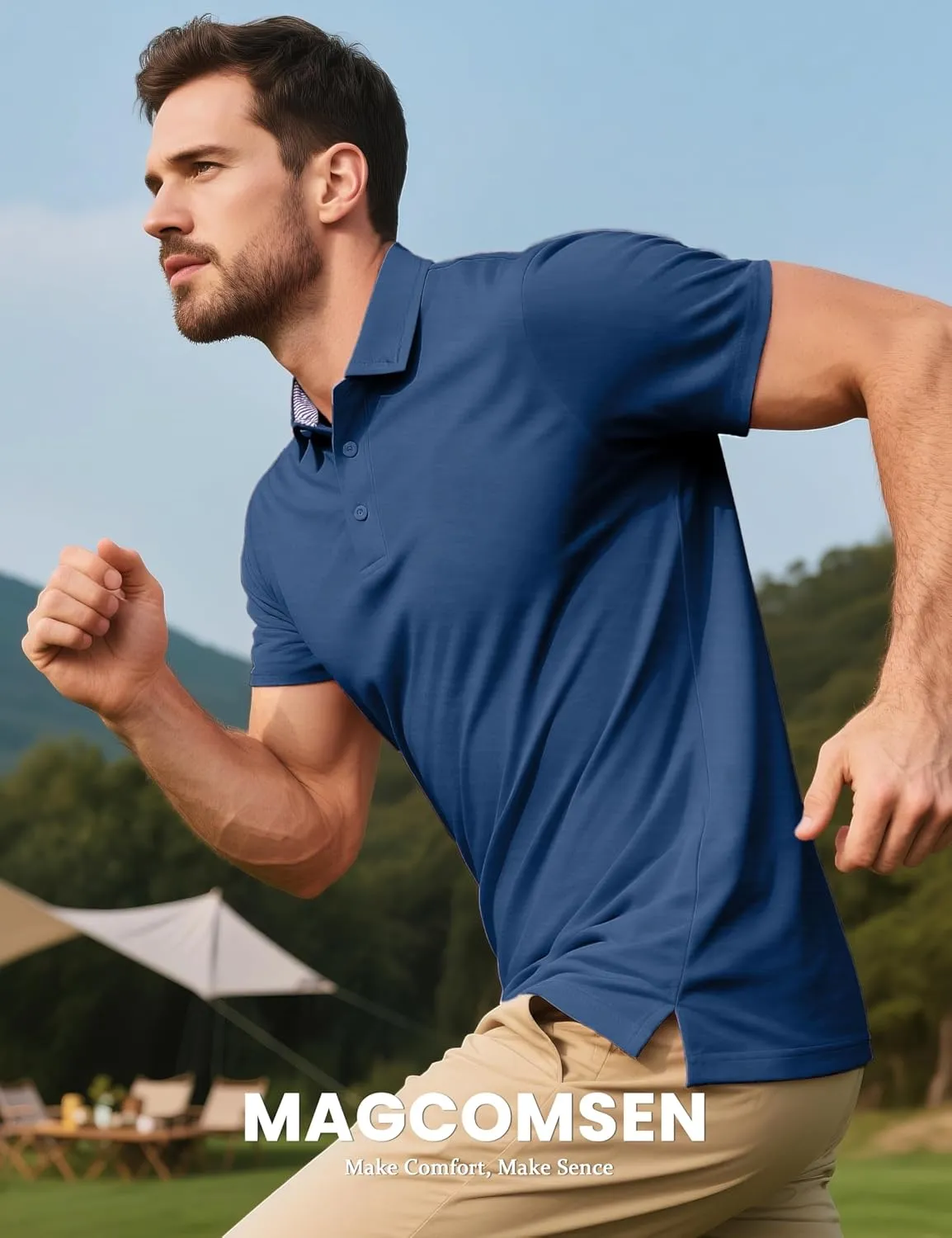 MAGCOMSEN Men's Short Sleeve Polo Golf Shirts 3-Button Moisture Wicking Athletic T-Shirts Casual Collared Shirt