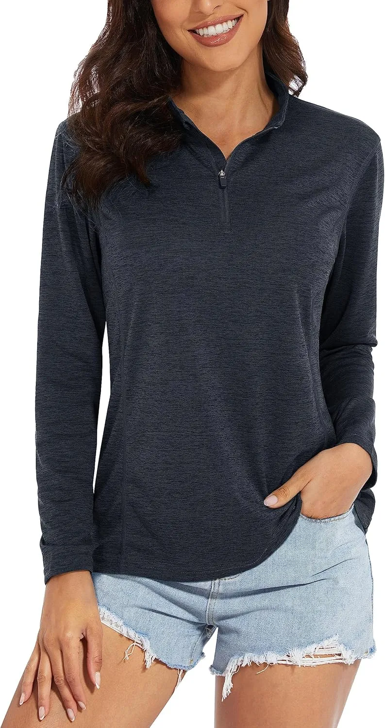 MAGCOMSEN Women's 1/4 Zip Shirts UPF 50  Sun Protection Pullover Long Sleeve Quick Dry Workout Hiking Athletic Shirts