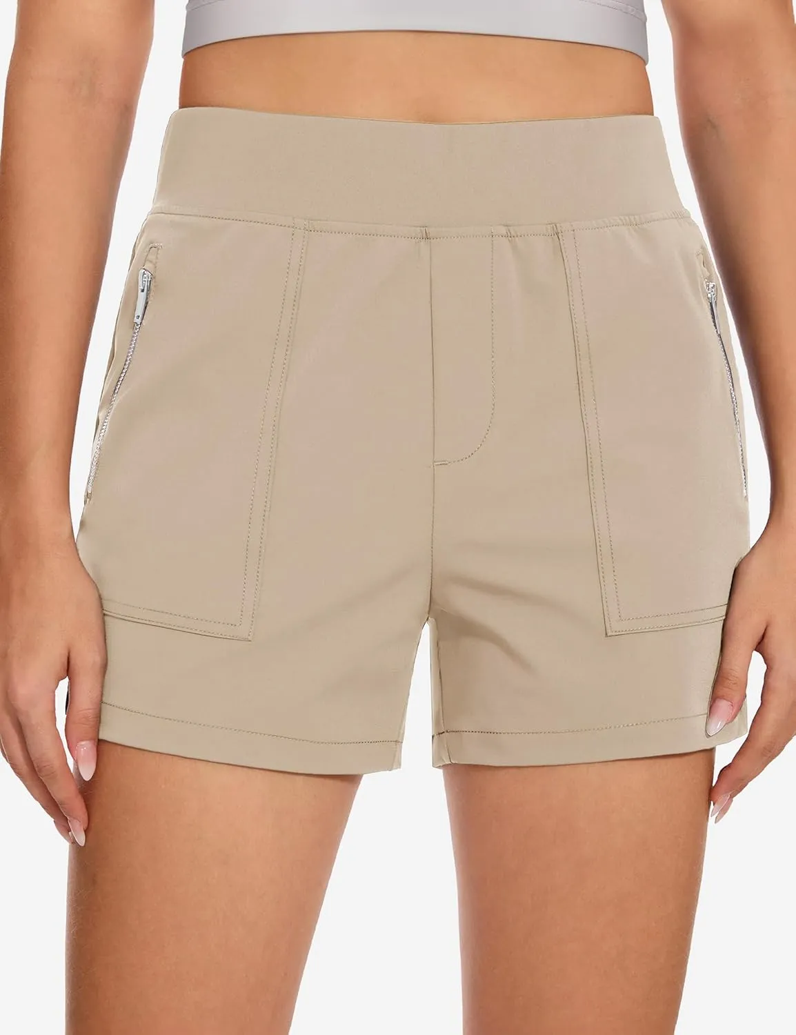 MAGCOMSEN Women's 4" High Waisted Hiking Golf Shorts 4 Pockets Ladies Comfy Summer Outdoor Casual Athletic Shorts