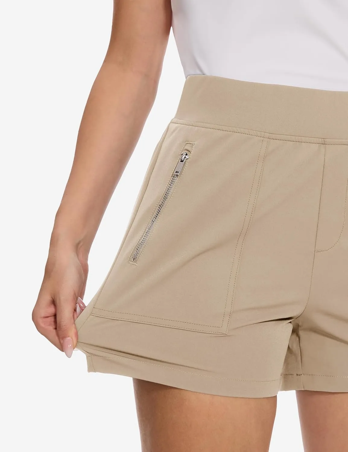 MAGCOMSEN Women's 4" High Waisted Hiking Golf Shorts 4 Pockets Ladies Comfy Summer Outdoor Casual Athletic Shorts