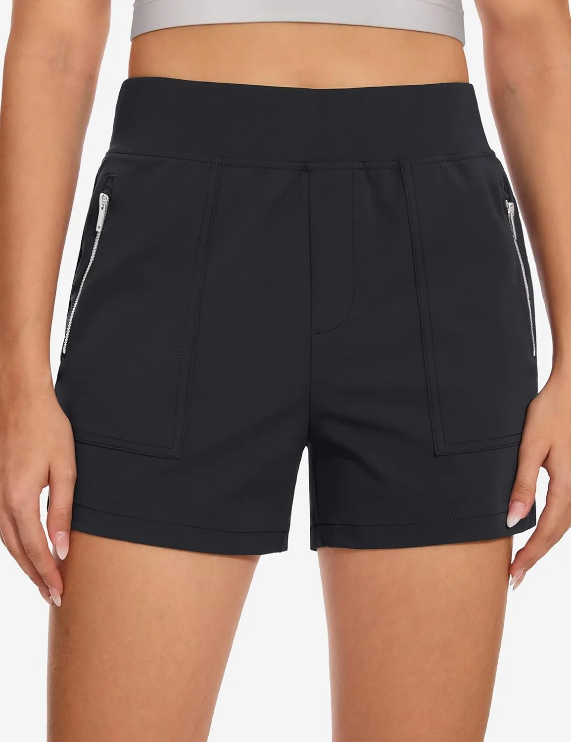 MAGCOMSEN Women's 4" High Waisted Hiking Golf Shorts 4 Pockets Ladies Comfy Summer Outdoor Casual Athletic Shorts