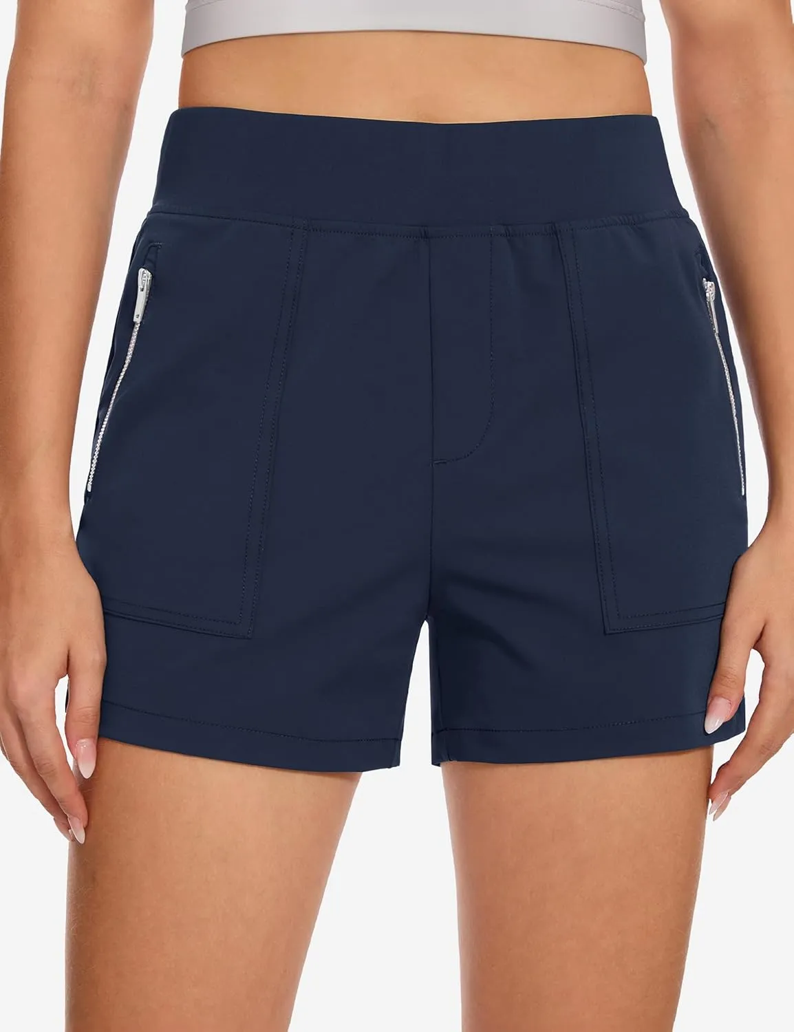 MAGCOMSEN Women's 4" High Waisted Hiking Golf Shorts 4 Pockets Ladies Comfy Summer Outdoor Casual Athletic Shorts