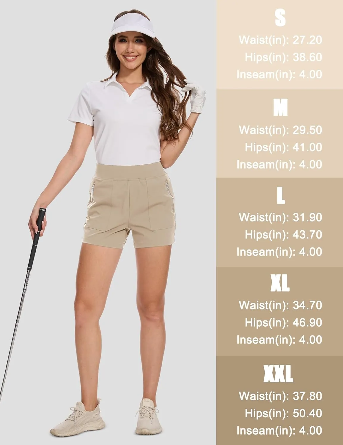 MAGCOMSEN Women's 4" High Waisted Hiking Golf Shorts 4 Pockets Ladies Comfy Summer Outdoor Casual Athletic Shorts