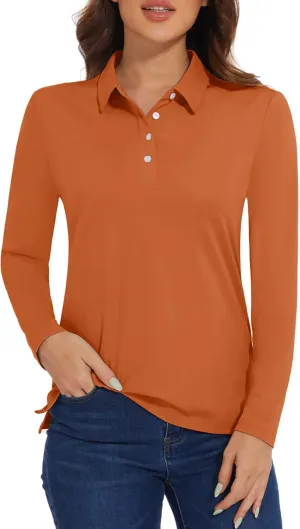 MAGCOMSEN Women's Polo Shirts Long Sleeve Golf T Shirt Quick Dry UPF 50  Sun Protection Lightweight Athletic Tennis Shirts