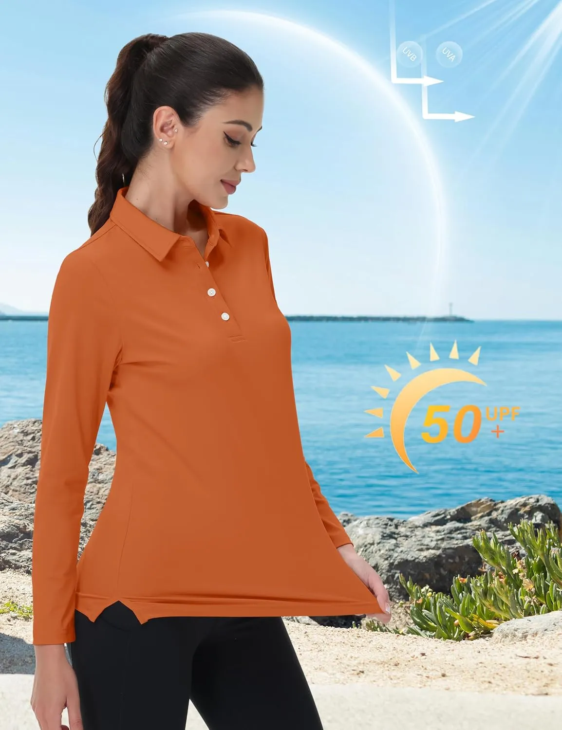 MAGCOMSEN Women's Polo Shirts Long Sleeve Golf T Shirt Quick Dry UPF 50  Sun Protection Lightweight Athletic Tennis Shirts