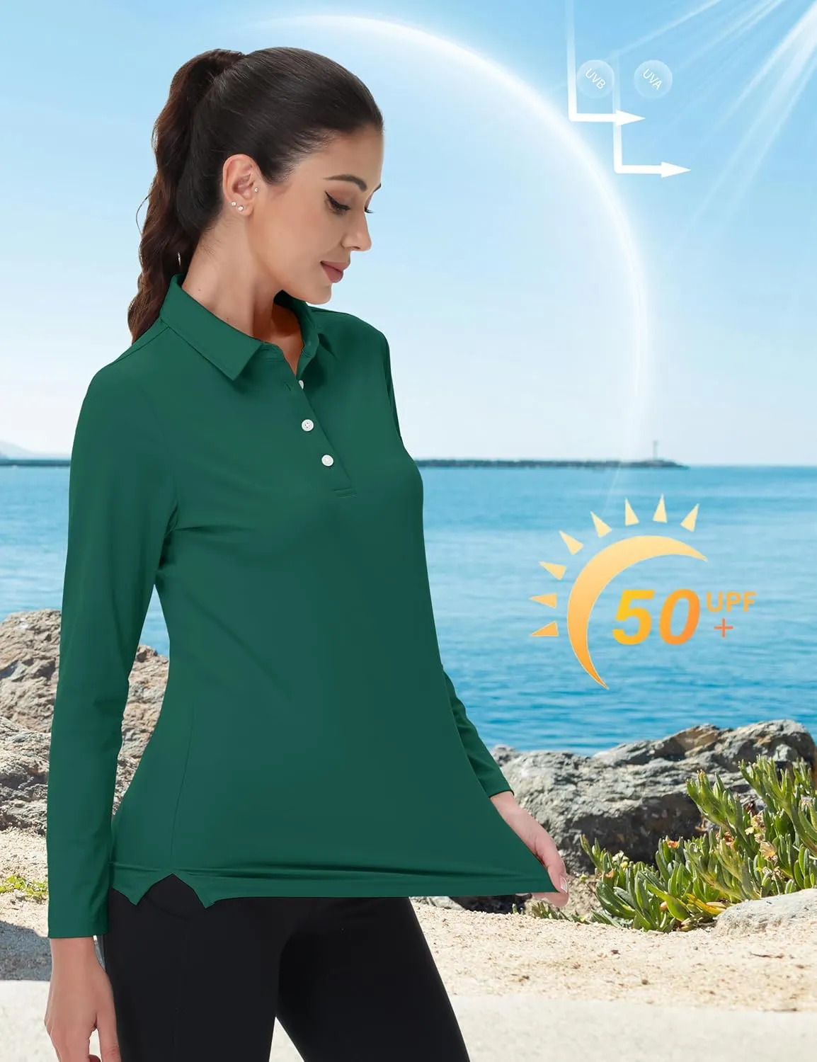 MAGCOMSEN Women's Polo Shirts Long Sleeve Golf T Shirt Quick Dry UPF 50  Sun Protection Lightweight Athletic Tennis Shirts