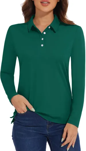MAGCOMSEN Women's Polo Shirts Long Sleeve Golf T Shirt Quick Dry UPF 50  Sun Protection Lightweight Athletic Tennis Shirts