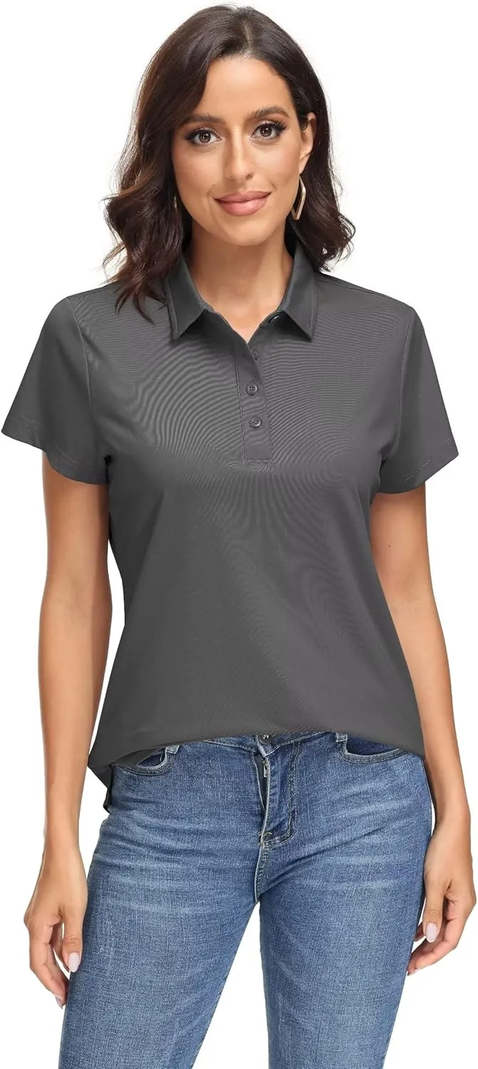 MAGCOMSEN Women's Polo Shirts UPF 50  Sun Protection 4 Buttons Casual Work Quick Dry Short Sleeve Collared Golf Shirt